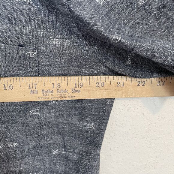 Falls Creek Men’s Large Button Down Shirt Short Sleeve Fish Blue Gray Modern Fit - Picture 4 of 6